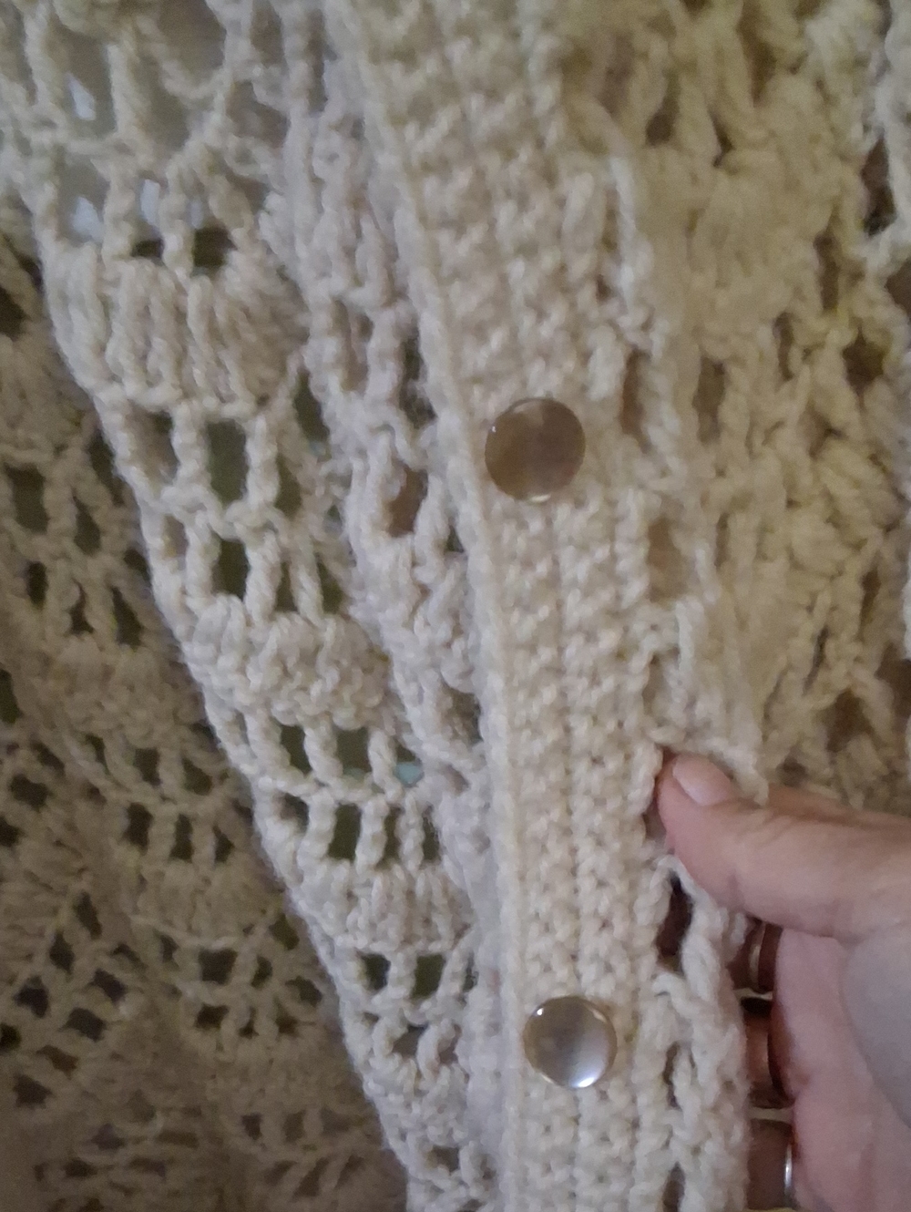 Openwork Crochet Button-Front Cape in Cream - Picture 2 of 5